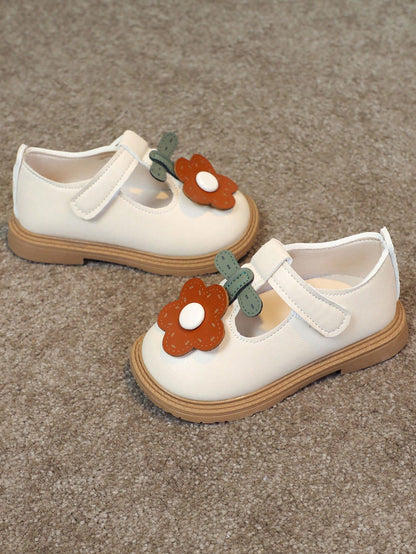 1 par de sapatos rasos de boca de flor de PU para meninas de estilo bonito, adequados para uso diário ao ar livre na primavera e outono