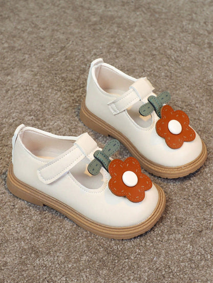1 par de sapatos rasos de boca de flor de PU para meninas de estilo bonito, adequados para uso diário ao ar livre na primavera e outono