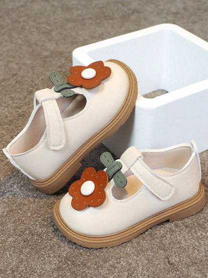 1 par de sapatos rasos de boca de flor de PU para meninas de estilo bonito, adequados para uso diário ao ar livre na primavera e outono