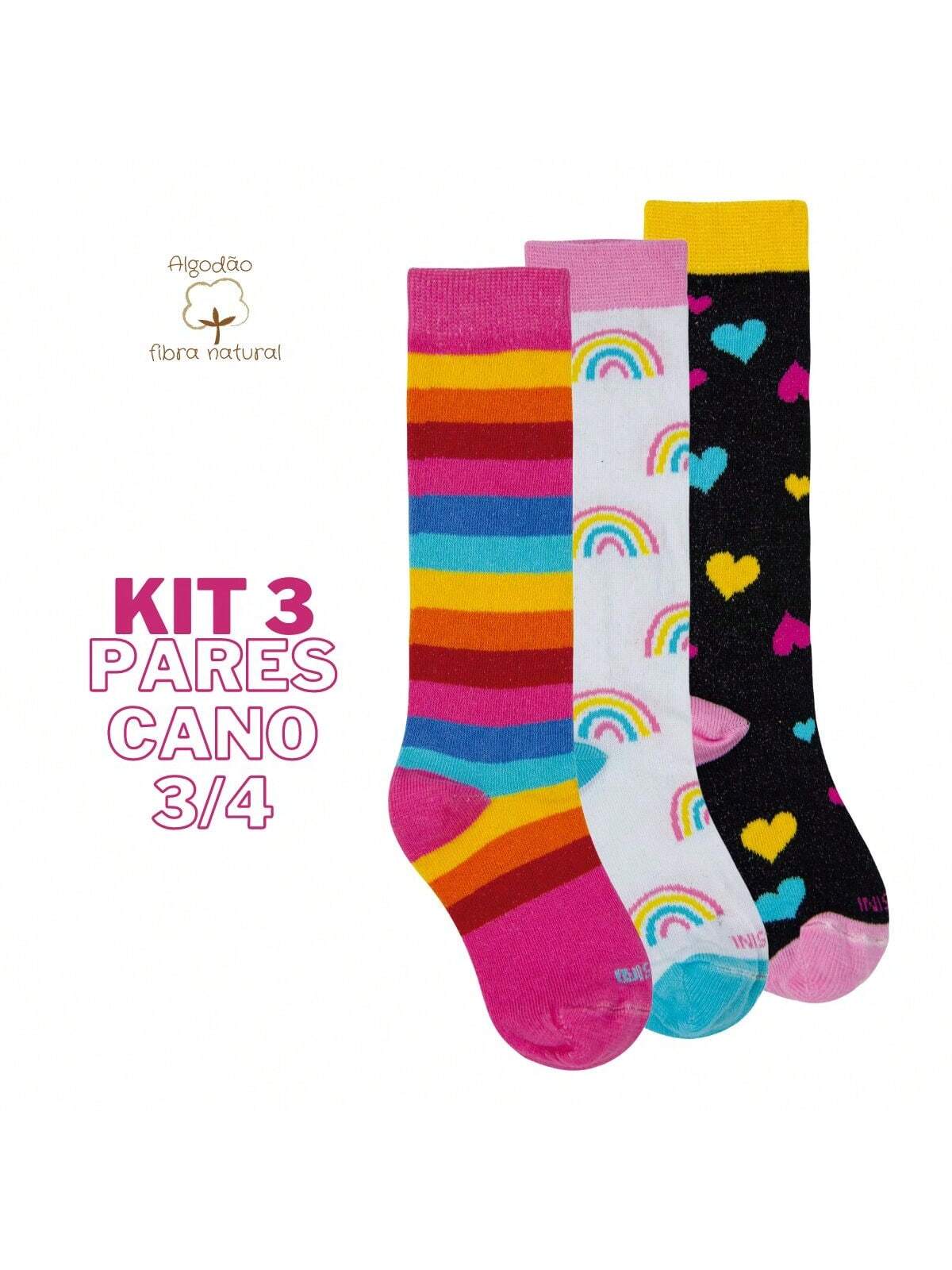 Kit 3 Pares de Meias Infantil Galocha Colorida
