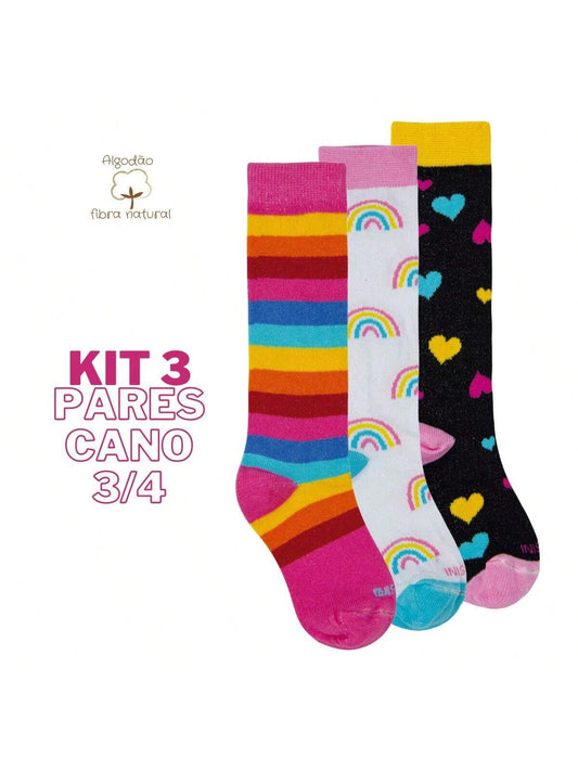 Kit 3 Pares de Meias Infantil Galocha Colorida