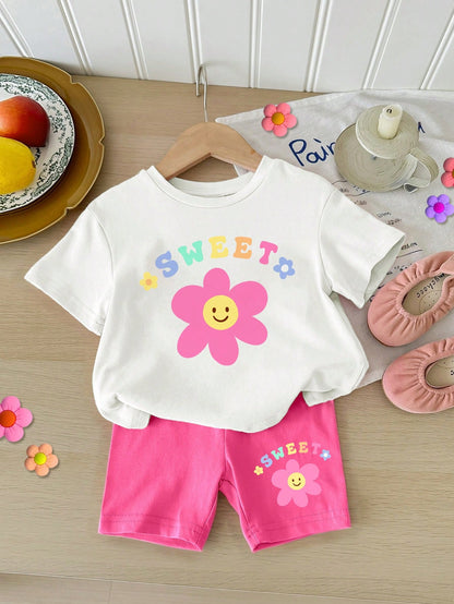 Conjunto Verão para Bebê Menina – Camiseta Manga Curta e Shorts com Estampa Floral