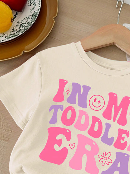 Conjunto Casual de Shorts de Manga Curta com Estampa de Letra Minimalista para Bebê Menina, Mistura de Algodão de Verão
