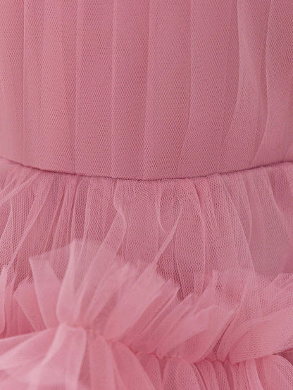 Vestido de festa de aniversário plissado de Tule em cor sólida, com trem para bebê menina, adequado para daminhas de honra, casamento, banquete e viagens