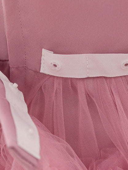 Vestido de festa de aniversário plissado de Tule em cor sólida, com trem para bebê menina, adequado para daminhas de honra, casamento, banquete e viagens