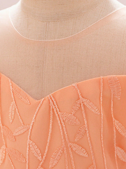 1 peça Vestido de festa de aniversário de 1 ano fofo com estampa de folha e manga bufante para meninas, adequado para dama de honra, casamento e uso externo