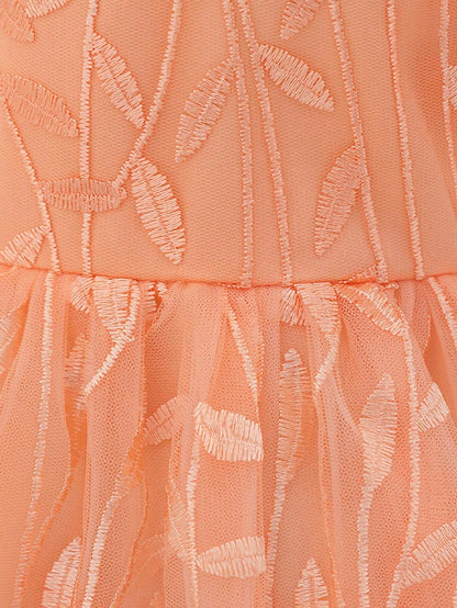 1 peça Vestido de festa de aniversário de 1 ano fofo com estampa de folha e manga bufante para meninas, adequado para dama de honra, casamento e uso externo