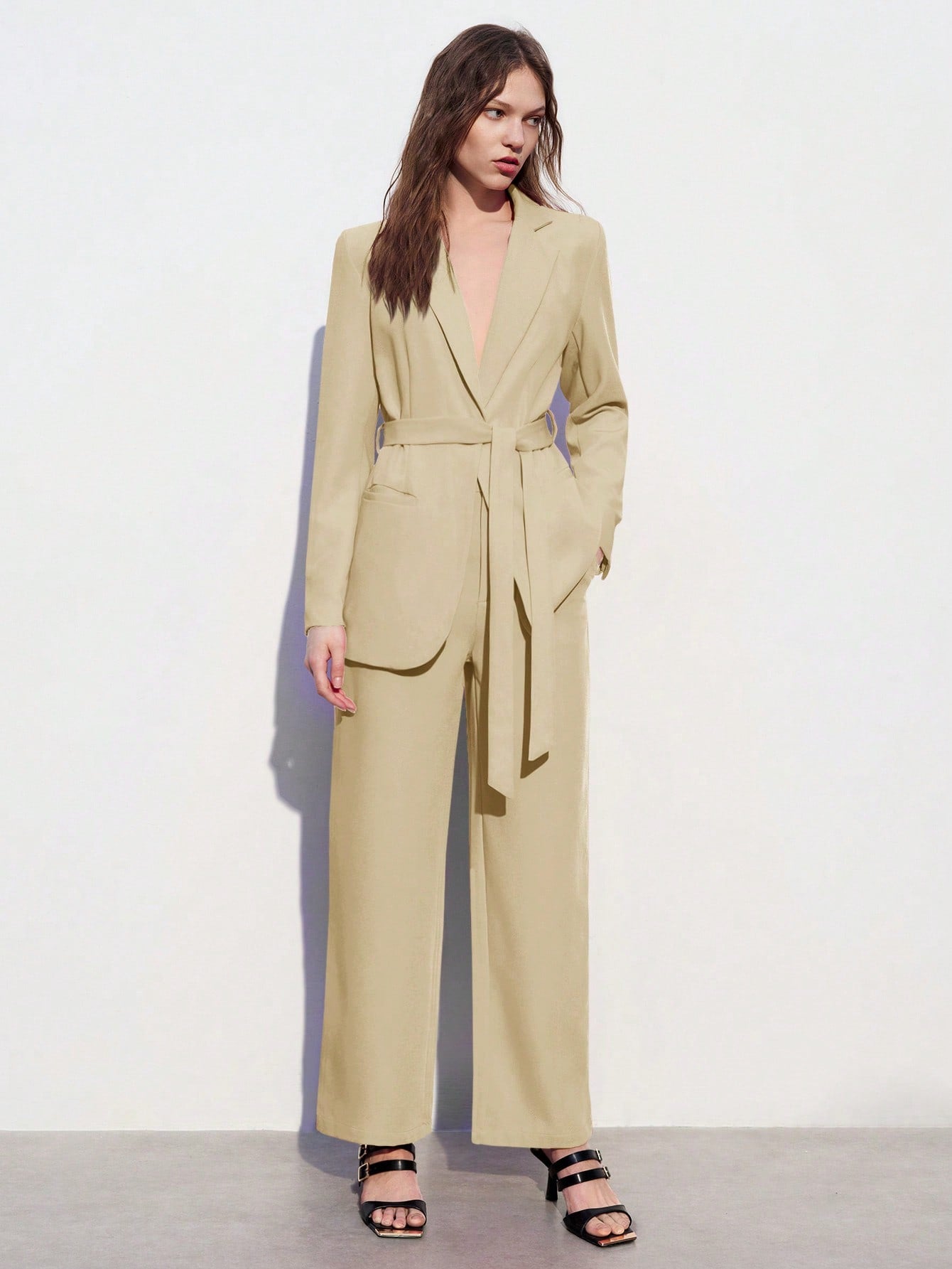 Conjunto de terno de trabalho feminino de Calça e Paletó de Mangas Longas com Lapela, de cor sólida bordô