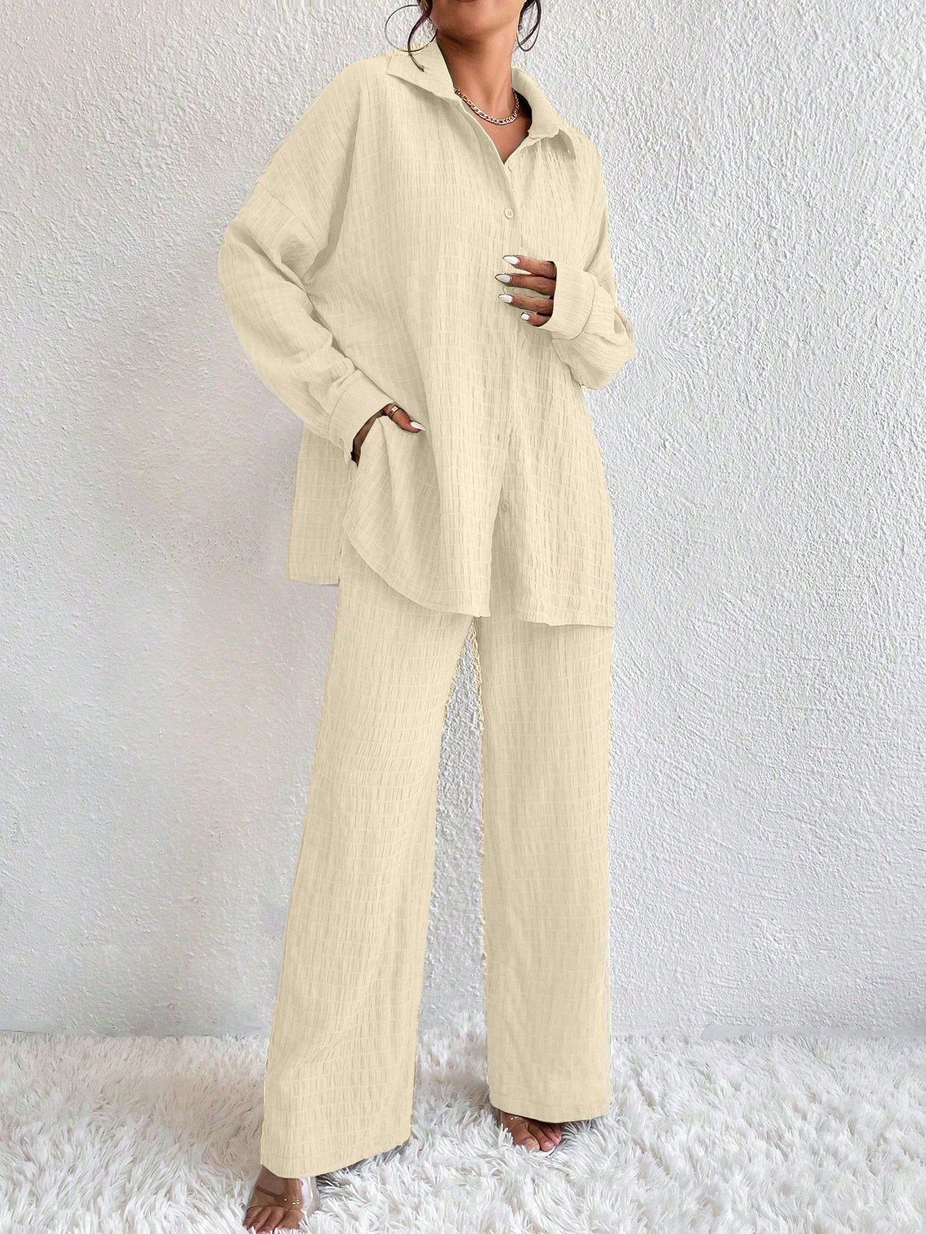 Conjunto Confy Sólido Ombro caído Camisa