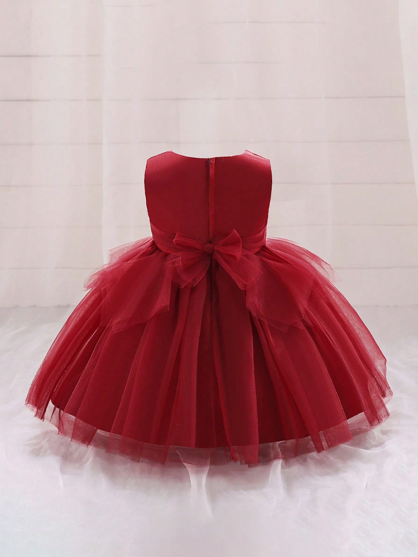 Vestido Formal para Bebê Menina, Tecido de Tule Estilo Doce com Decoração de Laço na Cintura, Adequado para Festa de Aniversário, Elegante e