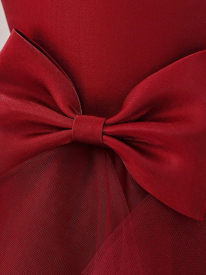 Vestido Formal para Bebê Menina, Tecido de Tule Estilo Doce com Decoração de Laço na Cintura, Adequado para Festa de Aniversário, Elegante e