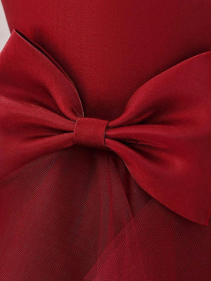 Vestido Formal para Bebê Menina, Tecido de Tule Estilo Doce com Decoração de Laço na Cintura, Adequado para Festa de Aniversário, Elegante e