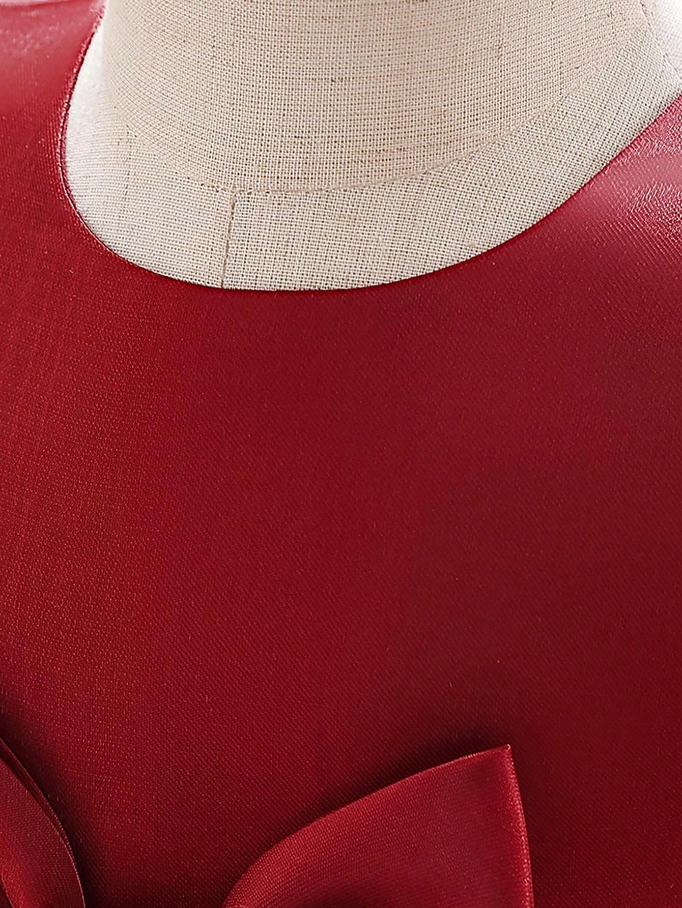 Vestido Formal para Bebê Menina, Tecido de Tule Estilo Doce com Decoração de Laço na Cintura, Adequado para Festa de Aniversário, Elegante e
