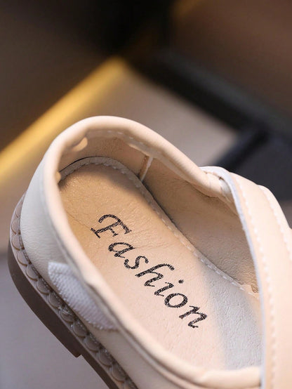 1 Par de Sapatos Planos de Couro Bordados para Bebês Meninas, Sola Macia e Anti-Derrapante