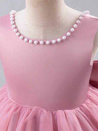Vestido de Festa de Casamento e Desfile para Meninas, Sem Mangas, de Tule, para Todas as Estações