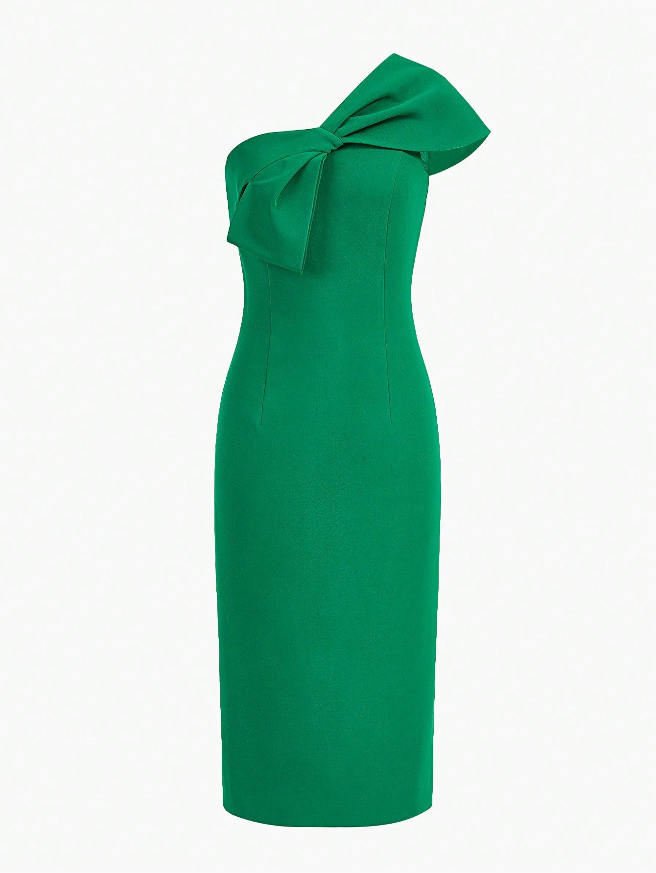 VESTIDO MIDI SLIM FIT COM DETALHE DE LAÇO GRANDE DE UM OMBRO ÚNICO