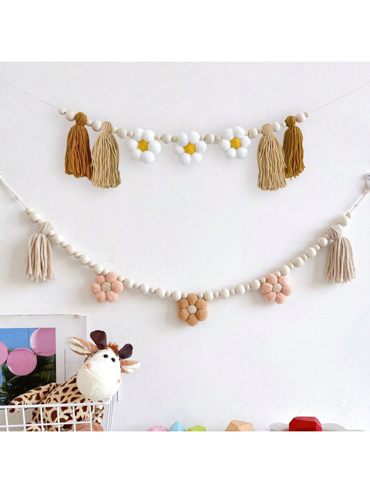 1 Peça Faixa de Borlas Rosa com Flor, Decoração de Quarto de Bebê Infantil, Decoração de Festa, Fofo e Aconchegante, Decoração Suspensa