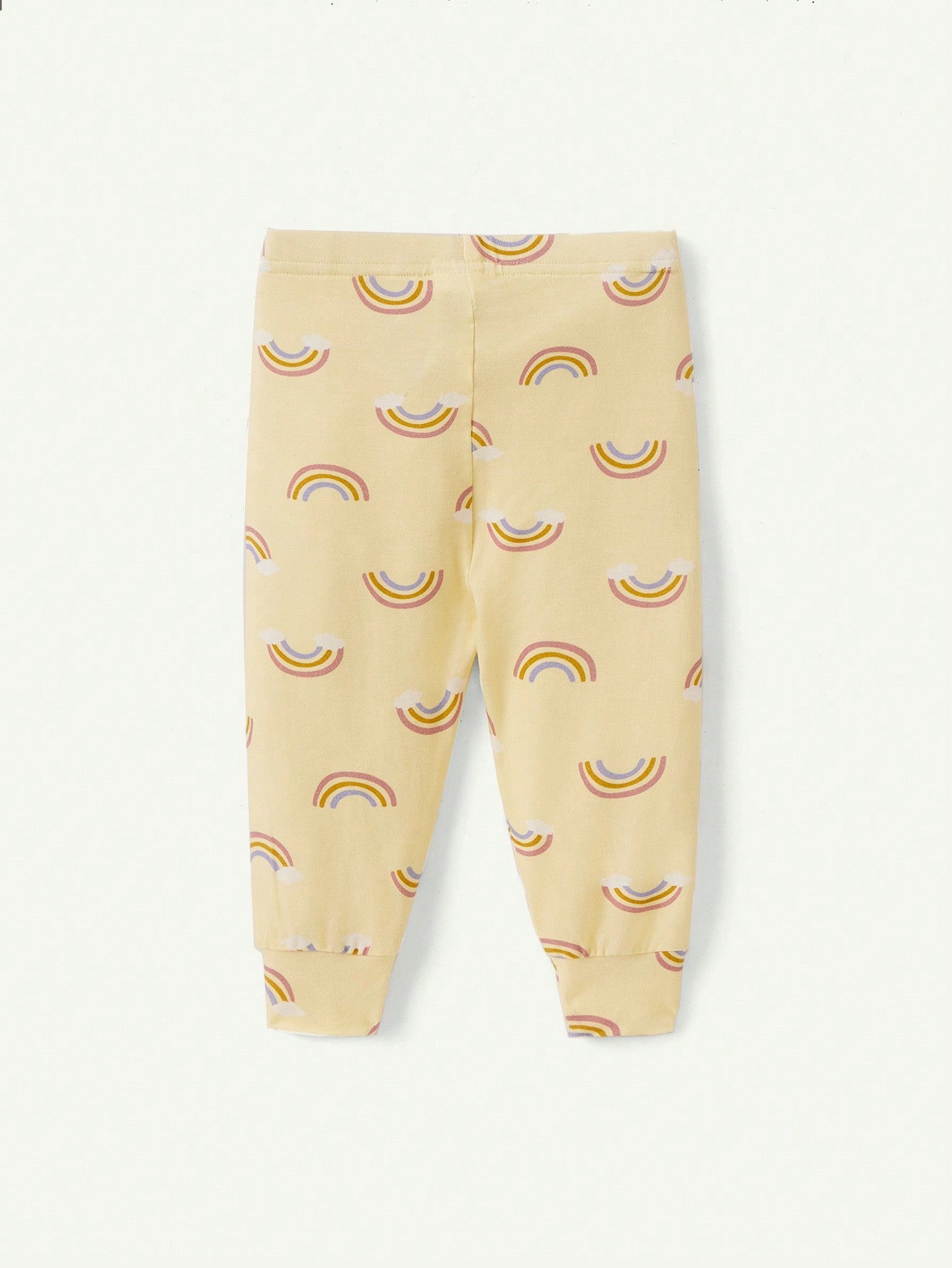 2 peças Conjunto de Pijama Justo para Meninas Bebê com Estampa Gráfica Arco-Íris - Top de Manga Longa e Calça