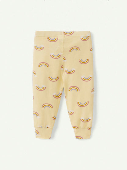 2 peças Conjunto de Pijama Justo para Meninas Bebê com Estampa Gráfica Arco-Íris - Top de Manga Longa e Calça