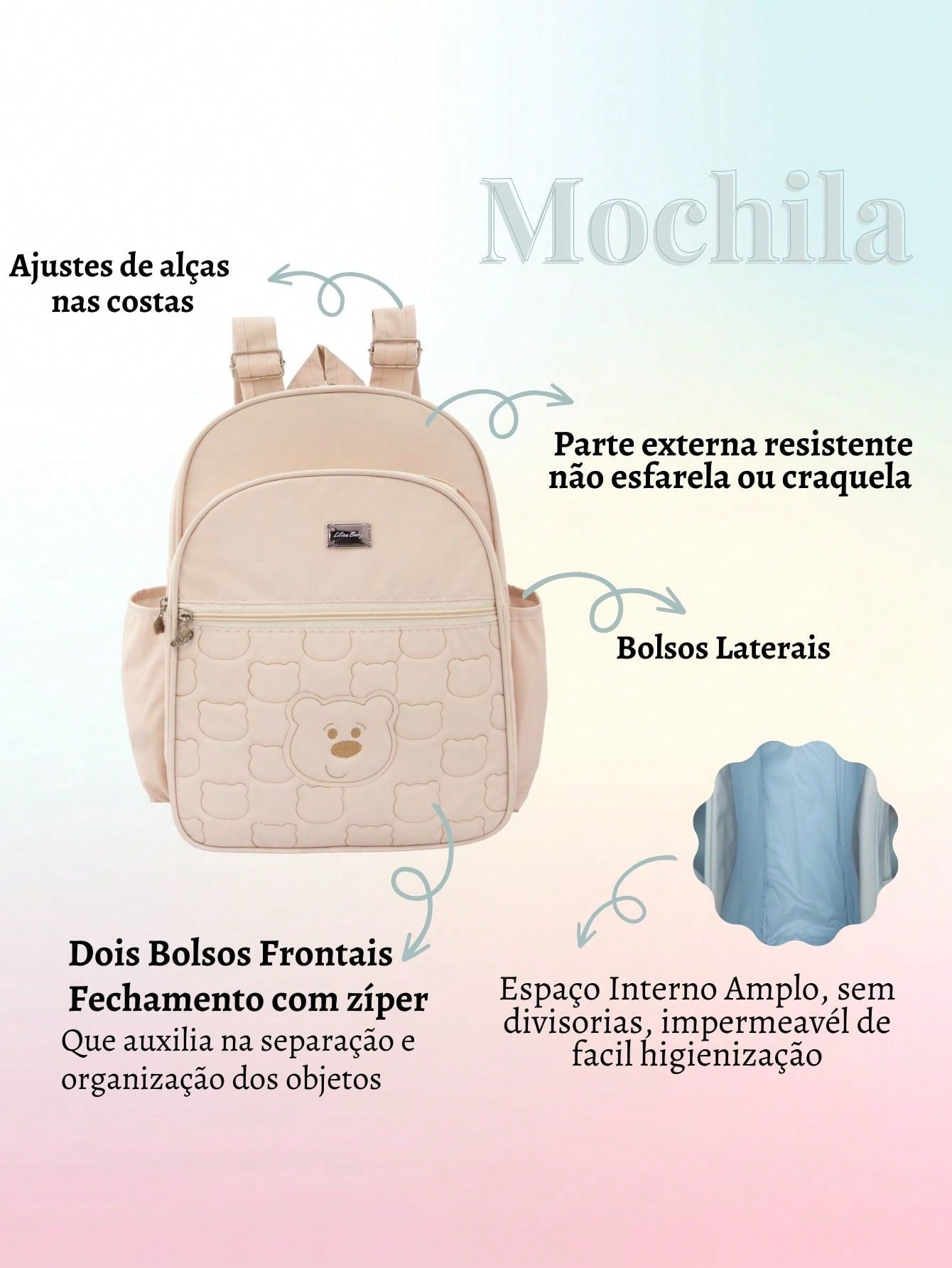 Mochila Grande Maternidade com Trocador Bebê Menino Menina Unissex 2 peças