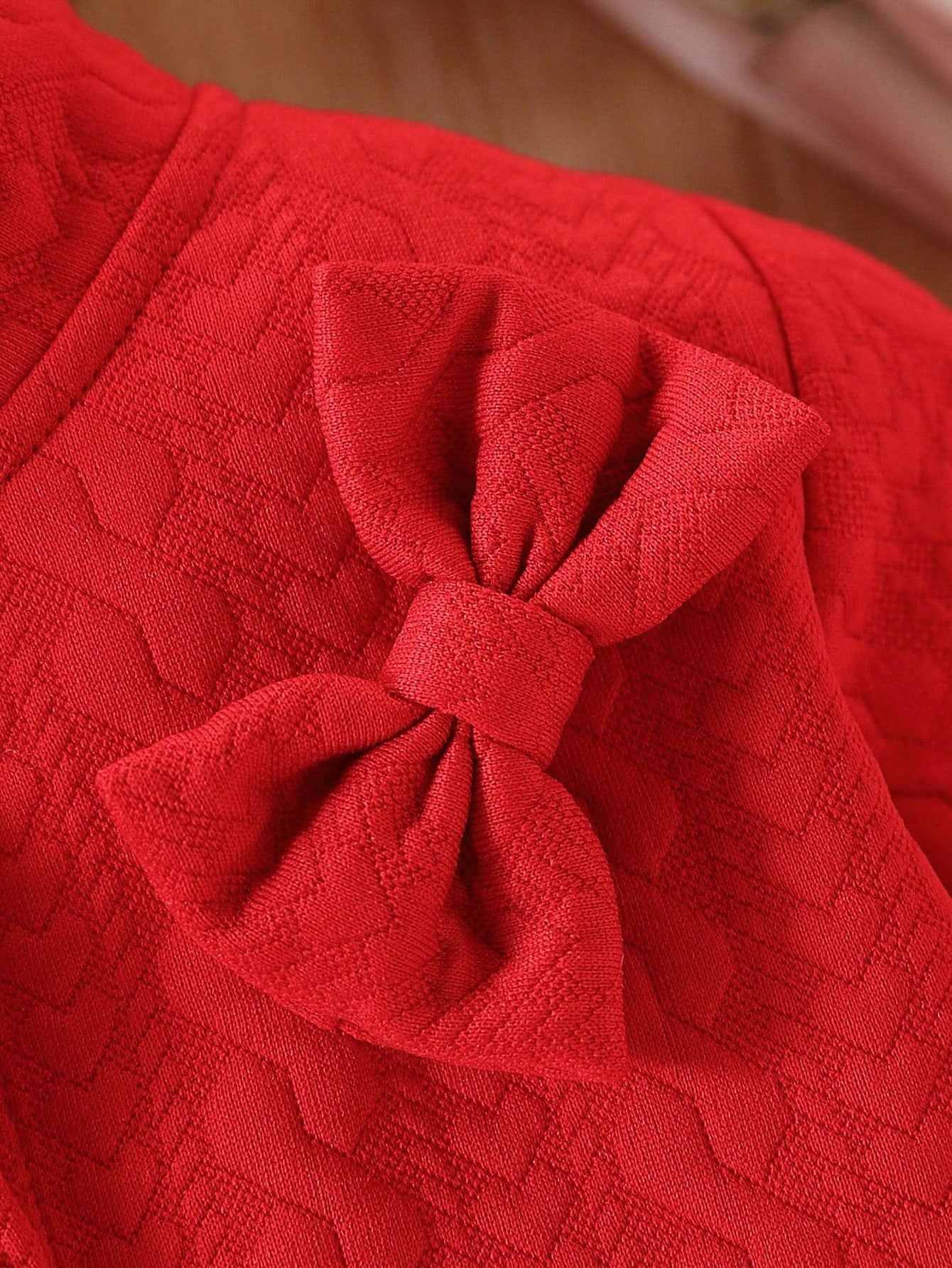 2 peças/Conjunto Vestido e Casaco de Jacquard Elegante de Pelúcia para Meninas Bebê, Adequado para Natal, Brincadeiras ao Ar Livre