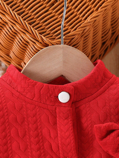 2 peças/Conjunto Vestido e Casaco de Jacquard Elegante de Pelúcia para Meninas Bebê, Adequado para Natal, Brincadeiras ao Ar Livre