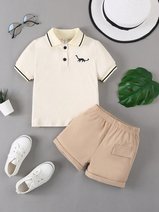 Conjunto de 2 peças Menino Jovem Moda Verão 2024, incluindo Camisa de Manga Curta e Shorts