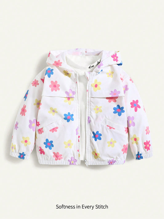 Casaco Com Capuz Casual De Floral Para Bebê Menina