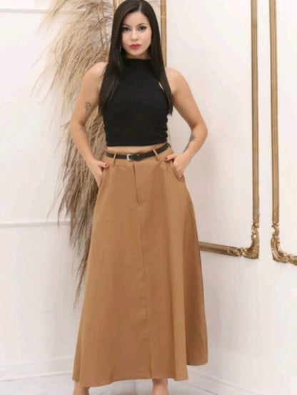 Saia cumprida alfaiataria com bolso moda evangelica