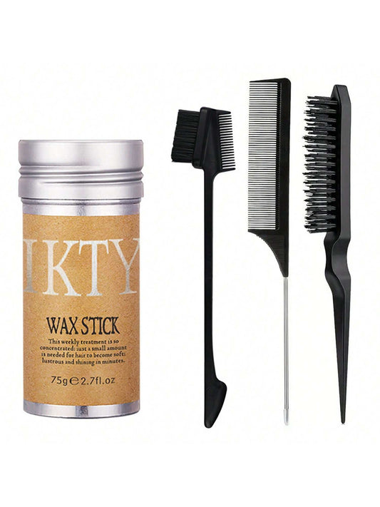 IKT Barra de Cera de Cabelo IKTY com Escovas de Cabelo para Penteado Repuxado - Pomada de Longa Duração para Estilo Livre de Frizz - Pentes Nutritivos para Cabelo e Peruca - Fixação o Dia Todo, Realça o Brilho