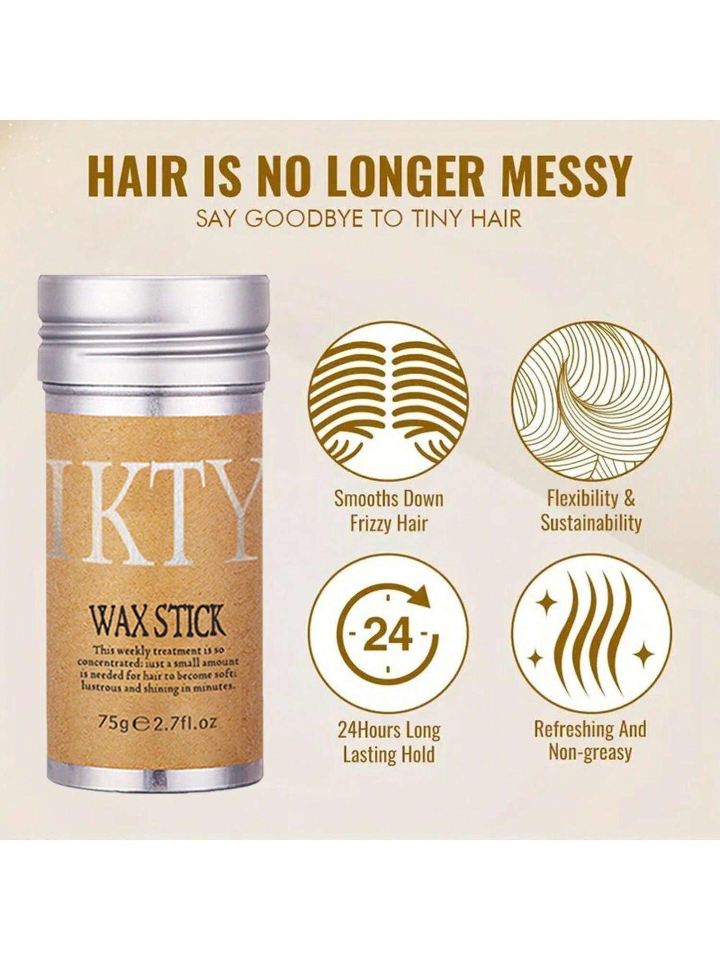 IKT Barra de Cera de Cabelo IKTY com Escovas de Cabelo para Penteado Repuxado - Pomada de Longa Duração para Estilo Livre de Frizz - Pentes Nutritivos para Cabelo e Peruca - Fixação o Dia Todo, Realça o Brilho