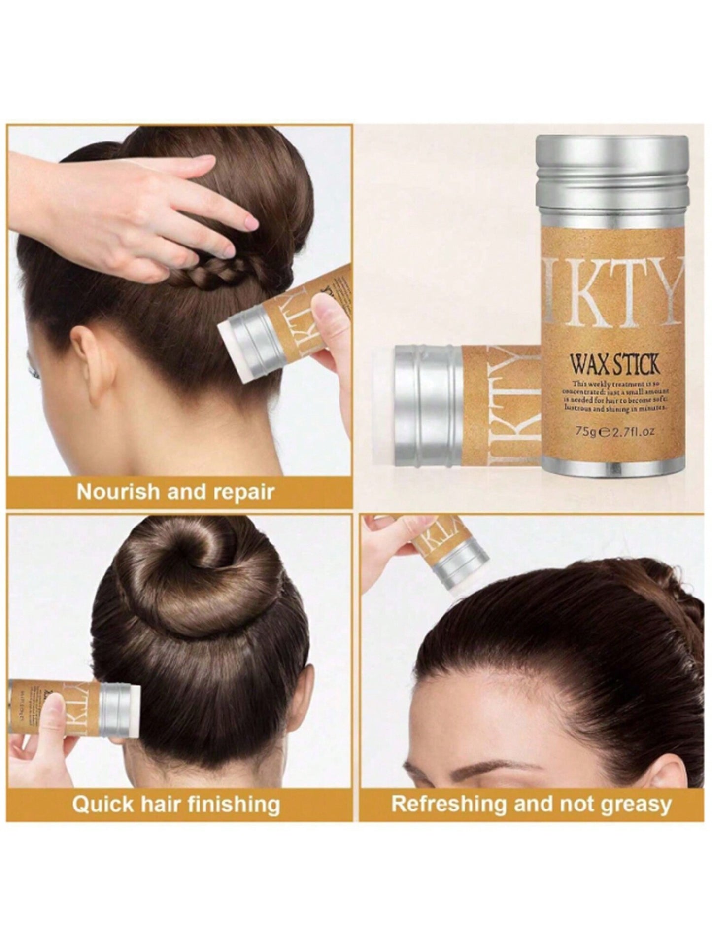 IKT Barra de Cera de Cabelo IKTY com Escovas de Cabelo para Penteado Repuxado - Pomada de Longa Duração para Estilo Livre de Frizz - Pentes Nutritivos para Cabelo e Peruca - Fixação o Dia Todo, Realça o Brilho