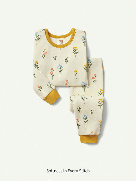 Pijama justinho de menina, casual com gola redonda de malha macia e manga comprida, junto com calça comprida. Conjunto de 2 peças combinando