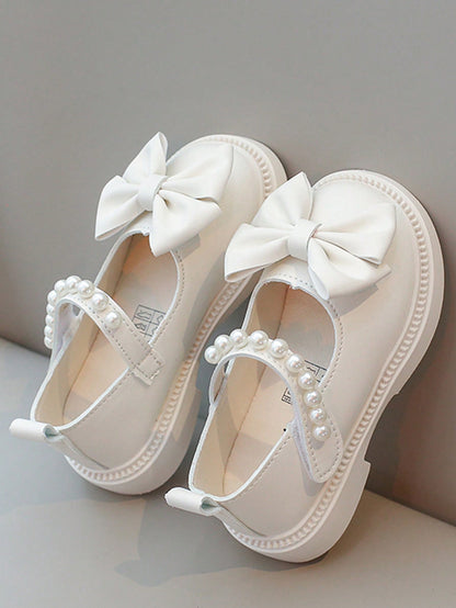 1 par Sapatos fashion e fofos com laço de fita, pérola, gancho e loop, antiderrapantes.