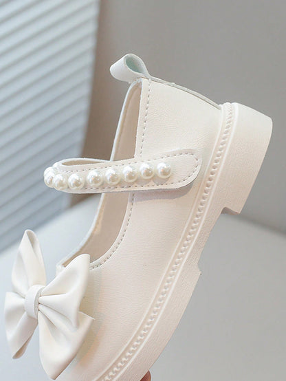 1 par Sapatos fashion e fofos com laço de fita, pérola, gancho e loop, antiderrapantes.