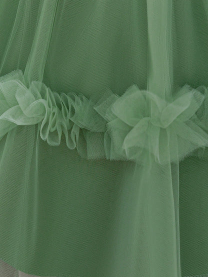 Vestido de Festa de Dama de Honra Infantil com Flor de Tule de Cetim, Vestido de Princesa Encantador para Eventos e Casamentos