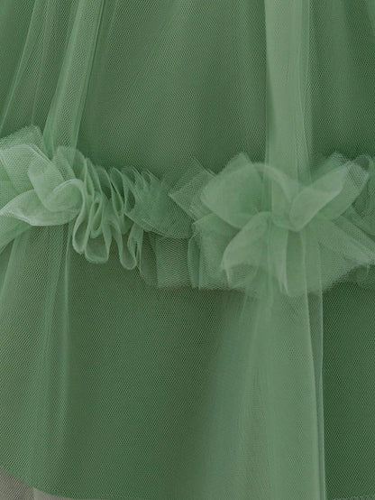 Vestido de Festa de Dama de Honra Infantil com Flor de Tule de Cetim, Vestido de Princesa Encantador para Eventos e Casamentos