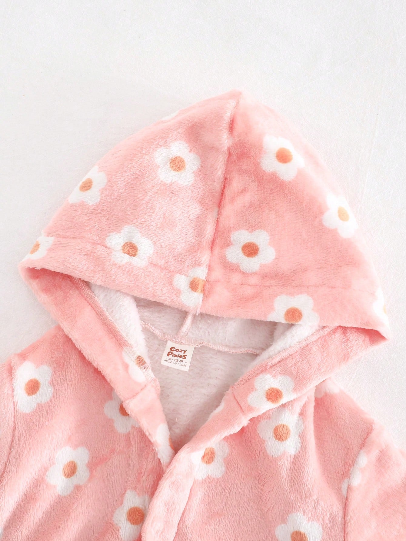 Roupão de Quimono Aberto na Frente com Capuz, Cinto e Estampa Floral Miúda para Meninas, Roupas de Inverno
