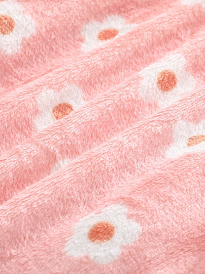 Roupão de Quimono Aberto na Frente com Capuz, Cinto e Estampa Floral Miúda para Meninas, Roupas de Inverno