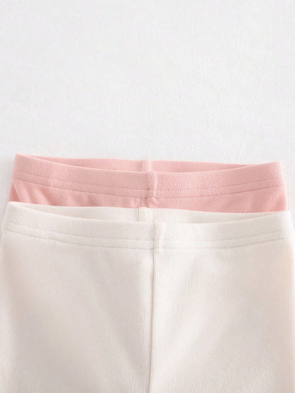 2 peças Conjunto de Pijama de Top de Manga Longa Gola Redonda e Calça de Bebê Menina em Cor Sólida Macia de Tricô