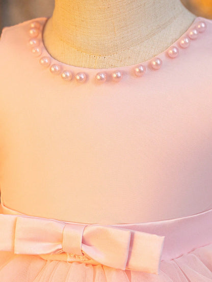 Vestido Camadas de Tule com Laço para Meninas, Vestido de Gala Formal, Adequado para Meninas em Natal