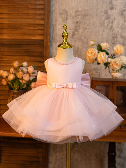 Vestido Camadas de Tule com Laço para Meninas, Vestido de Gala Formal, Adequado para Meninas em Natal