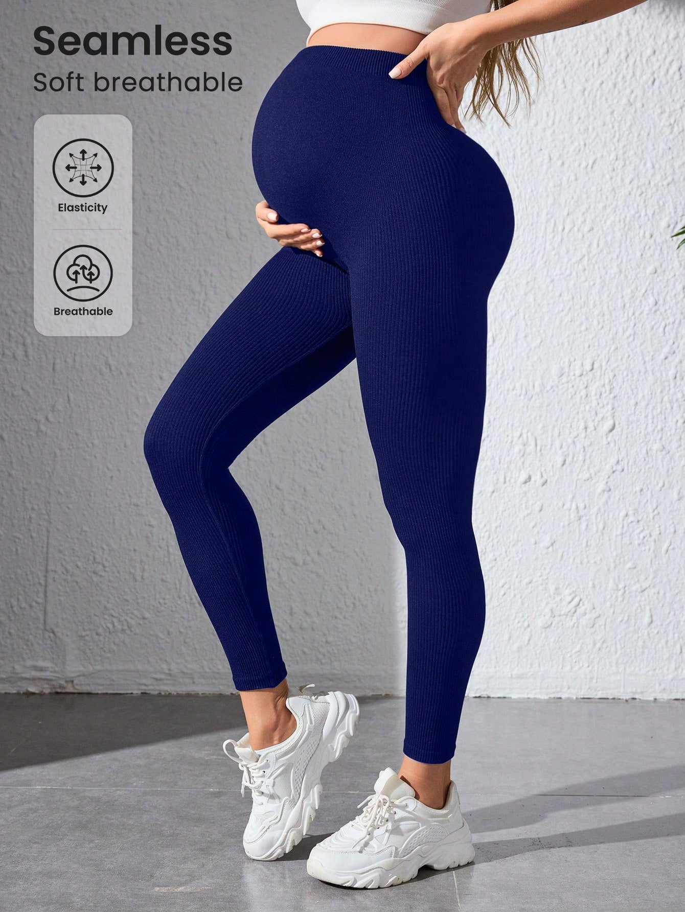 Leggings esportivas de maternidade sem costura, cor preta