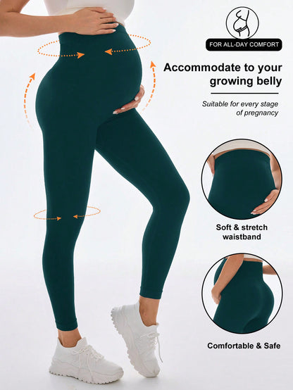 Calça ajustada e simples de cor sólida para gestante, uso casual diário