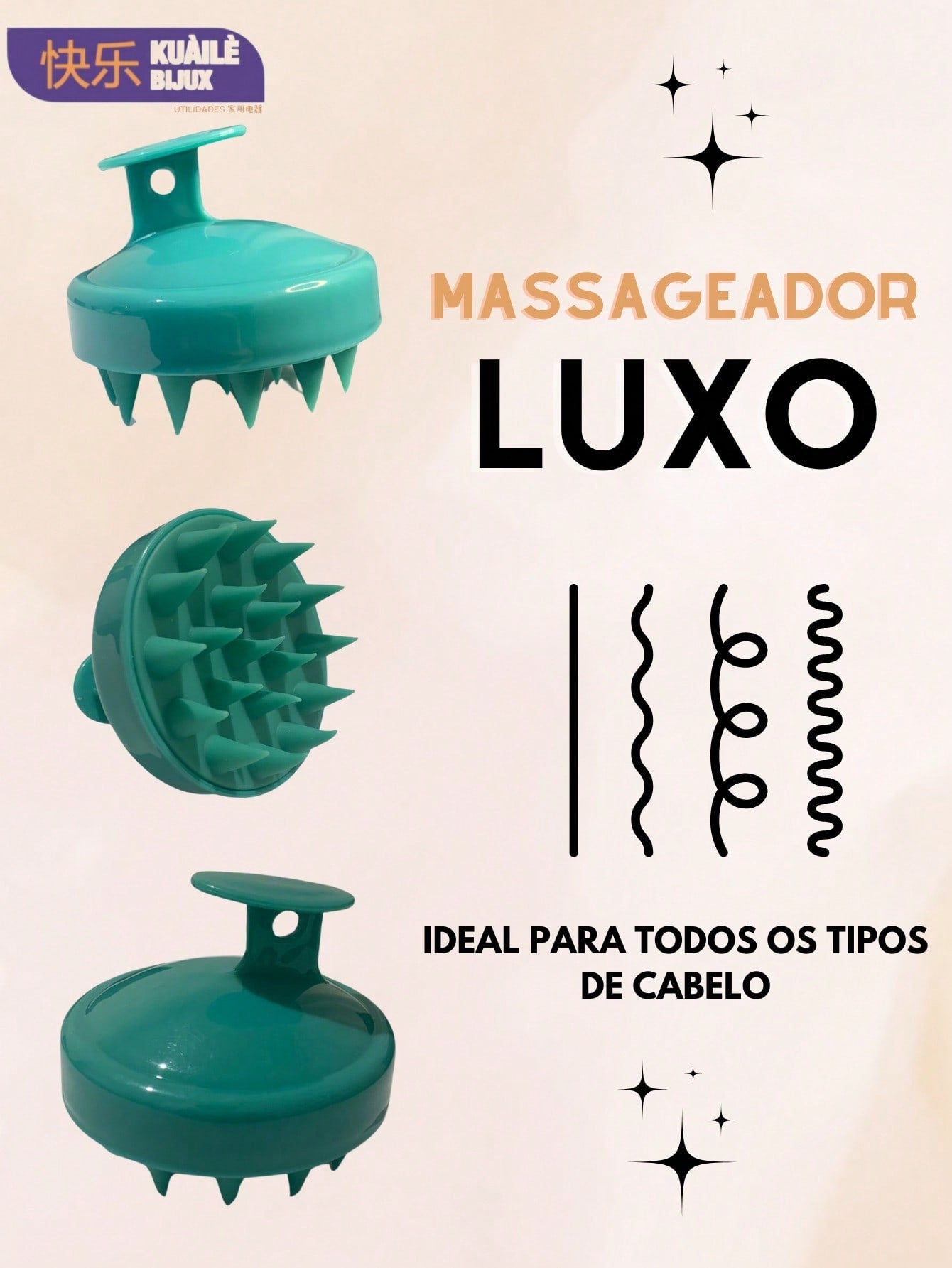 Escova Massageadora Luxo Couro Cabeludo. Massageador Capilar Silicone Macio Para Higienizar e Combater a Caspa