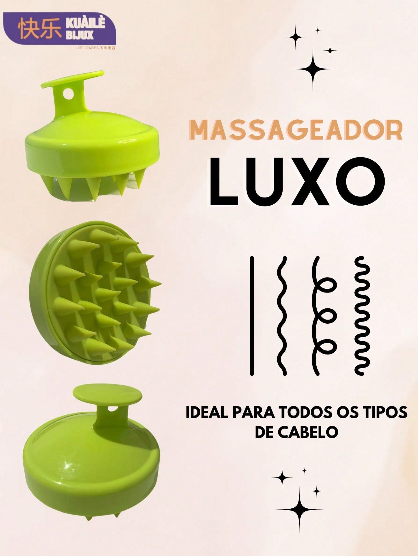 Escova Massageadora Luxo Couro Cabeludo. Massageador Capilar Silicone Macio Para Higienizar e Combater a Caspa