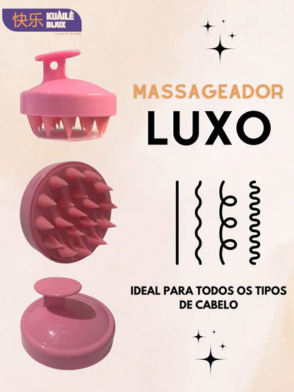 Escova Massageadora Luxo Couro Cabeludo. Massageador Capilar Silicone Macio Para Higienizar e Combater a Caspa