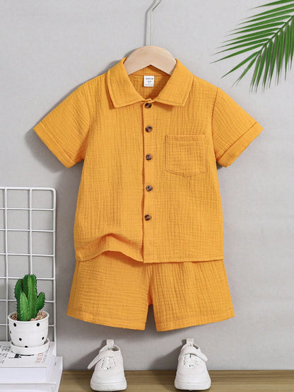 Vintaside Kids 2 peças Conjunto Camisa de Manga Curta de Algodão Casual e Shorts para Meninos Jovens, Adequado para Uso Diário, Escola, Brincadeiras ao Ar Livre na Primavera e Verão