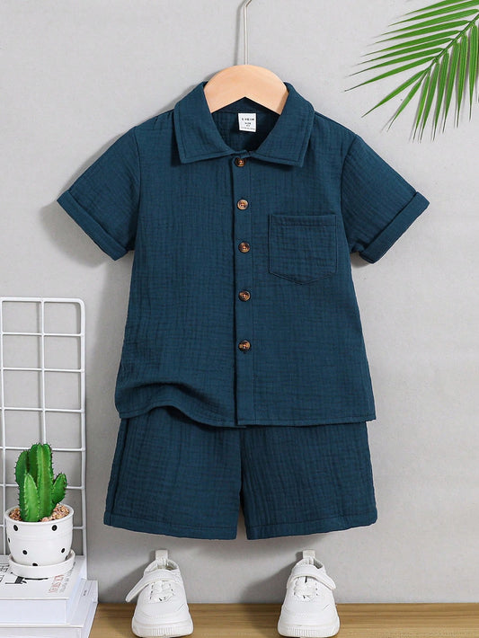 Vintaside Kids 2 peças Conjunto Camisa de Manga Curta de Algodão Casual e Shorts para Meninos Jovens, Adequado para Uso Diário, Escola, Brincadeiras ao Ar Livre na Primavera e Verão