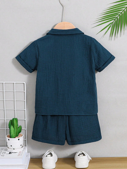 Vintaside Kids 2 peças Conjunto Camisa de Manga Curta de Algodão Casual e Shorts para Meninos Jovens, Adequado para Uso Diário, Escola, Brincadeiras ao Ar Livre na Primavera e Verão